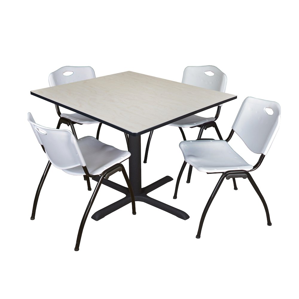 48 in. Square X-Base Breakroom Table- Maple & 4 M Stack Chairs- Grey