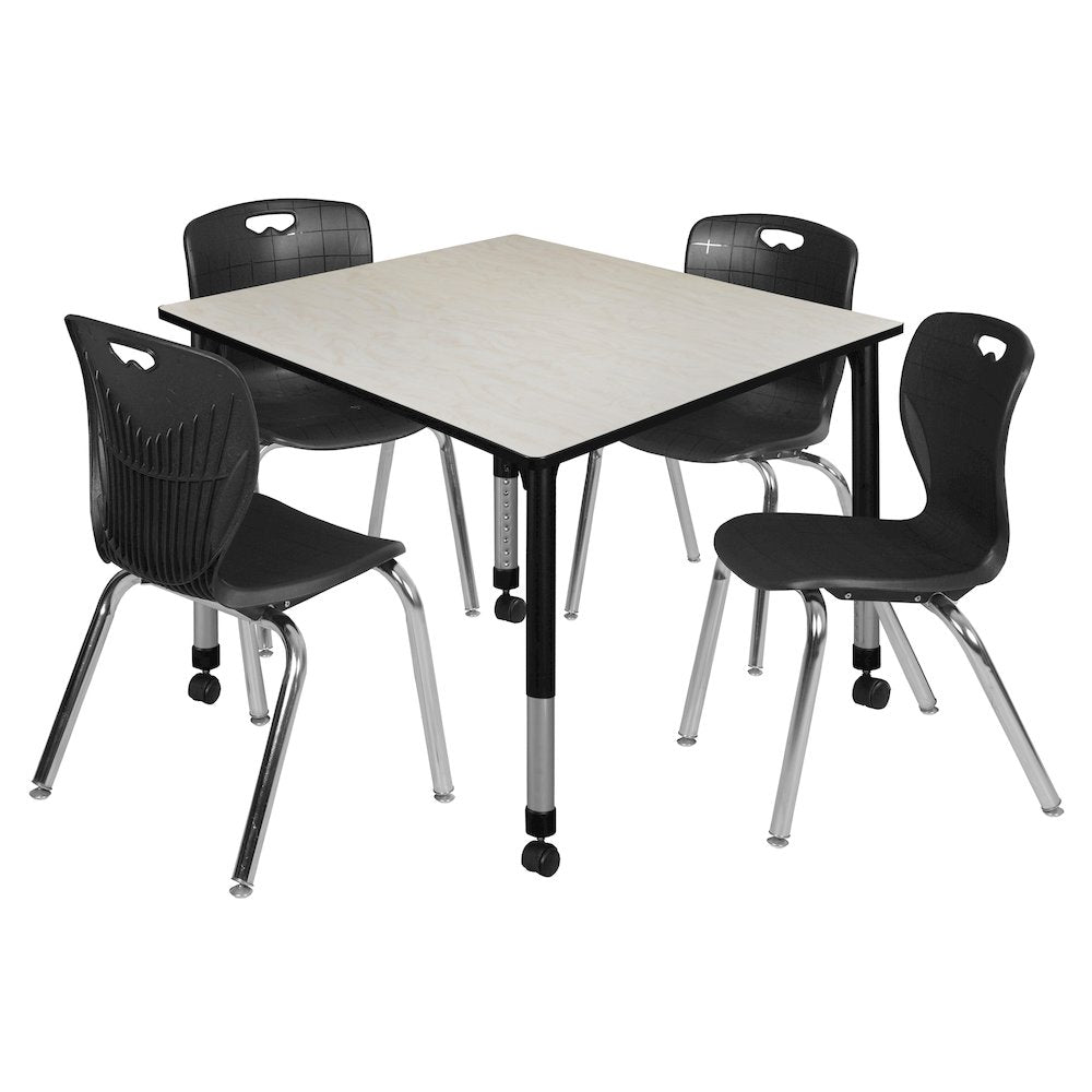 48 Square Mobile Classroom Table- Maple & 4 4 Andy 18 Stack Chairs- Black