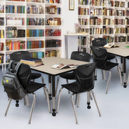 48 Square Mobile Classroom Table- Maple & 4 4 Andy 18 Stack Chairs- Black