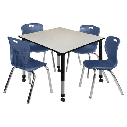 48 Square Mobile Classroom Table- Maple & 4 4 Andy 18 Stack Chairs- Blue