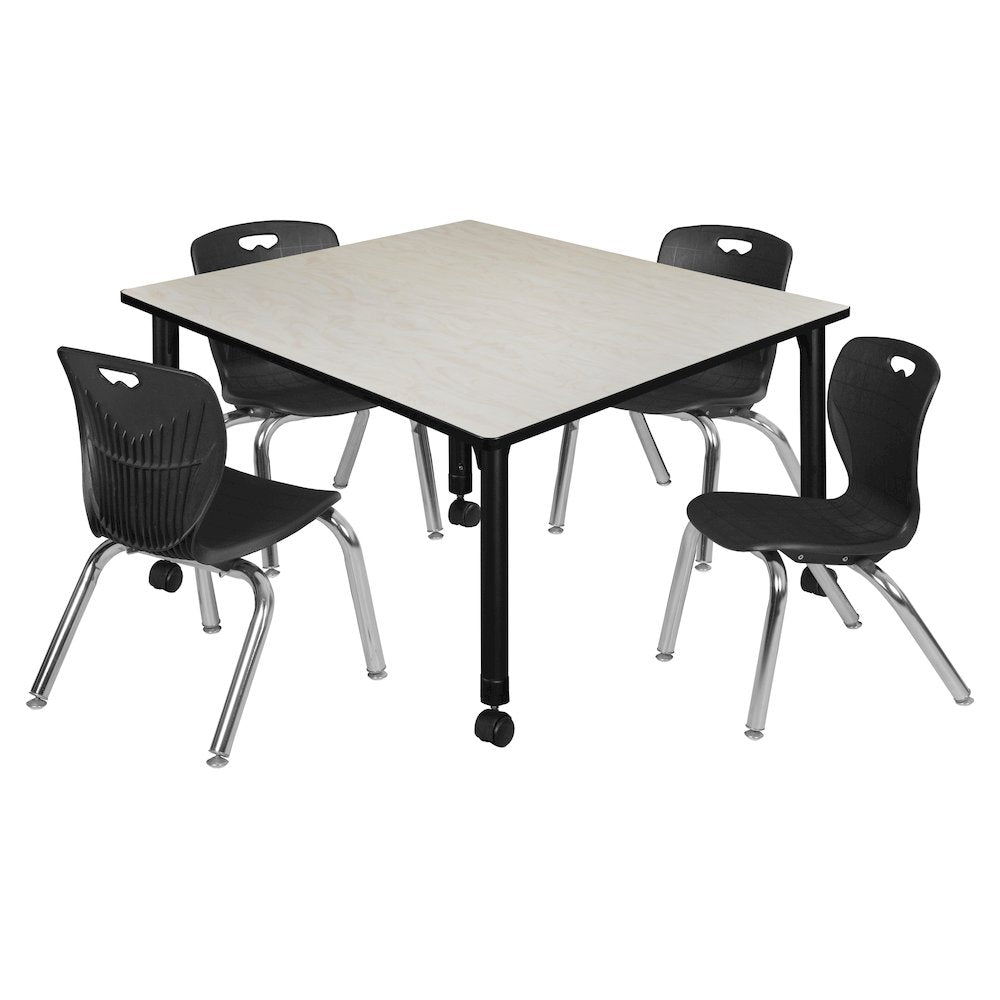 48 Square Mobile Classroom Table- Maple & 4 4 Andy 12 Stack Chairs- Black