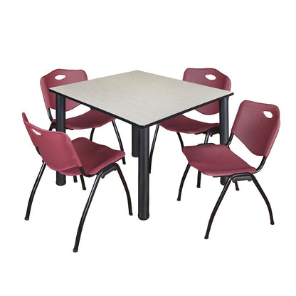 48 in Square Breakroom Table- Maple Top, Black Legs, 4 M Stack Chairs- Burgundy