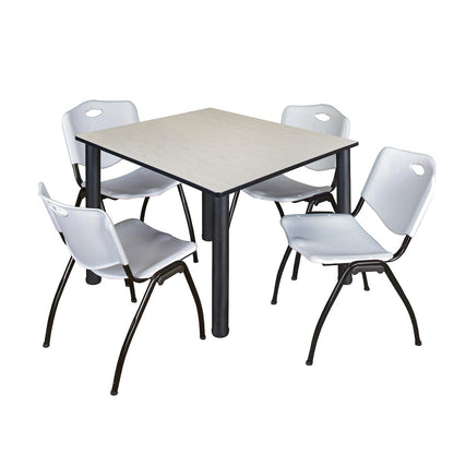 48 in Square Breakroom Table- Maple Top, Black Legs, 4 M Stack Chairs- Grey
