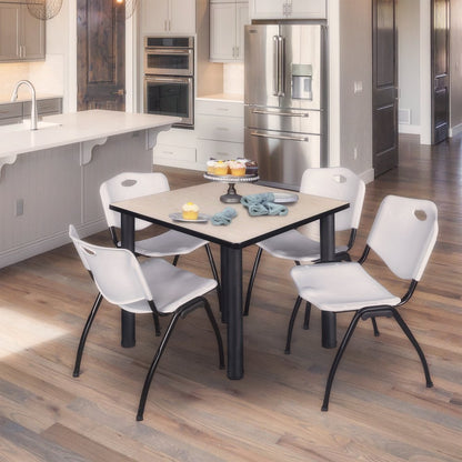 48 in Square Breakroom Table- Maple Top, Black Legs, 4 M Stack Chairs- Grey