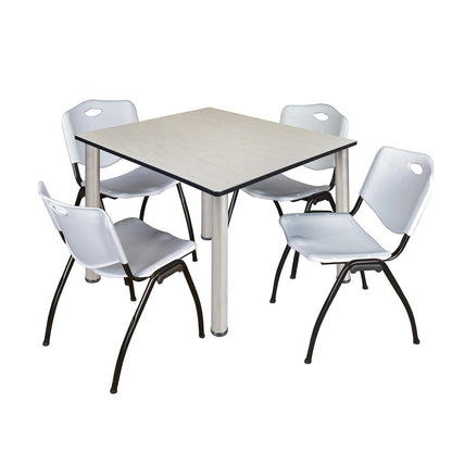 48 in Square Breakroom Table- Maple Top, Chrome Legs, 4 M Stack Chairs- Grey