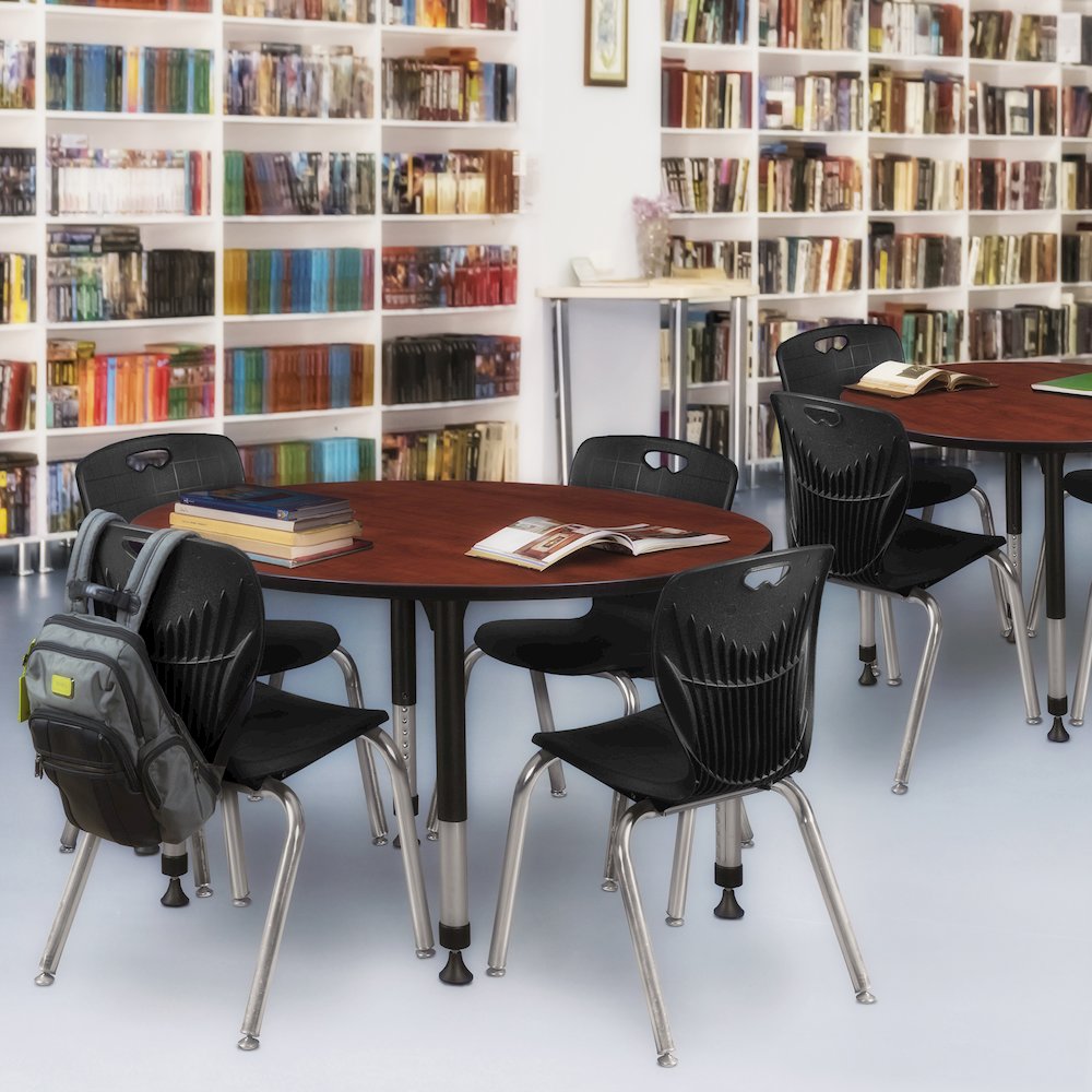 48 Round Adjustable Classroom Table- Cherry & 4 Andy 18 Stack Chairs- Black