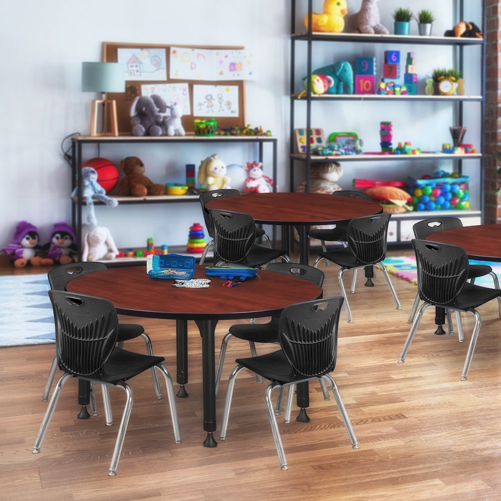 48 Round Adjustable Classroom Table- Cherry & 4 Andy 12 Stack Chairs- Black