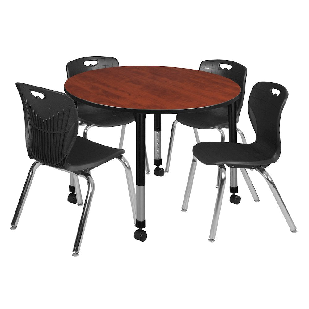 48 Round Adjustable Classroom Table- Cherry & 4 Andy 18 Stack Chairs- Black