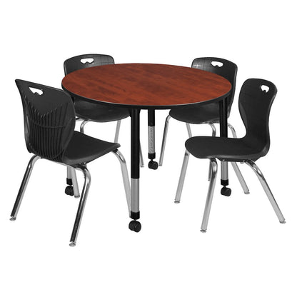 48 Round Adjustable Classroom Table- Cherry & 4 Andy 18 Stack Chairs- Black
