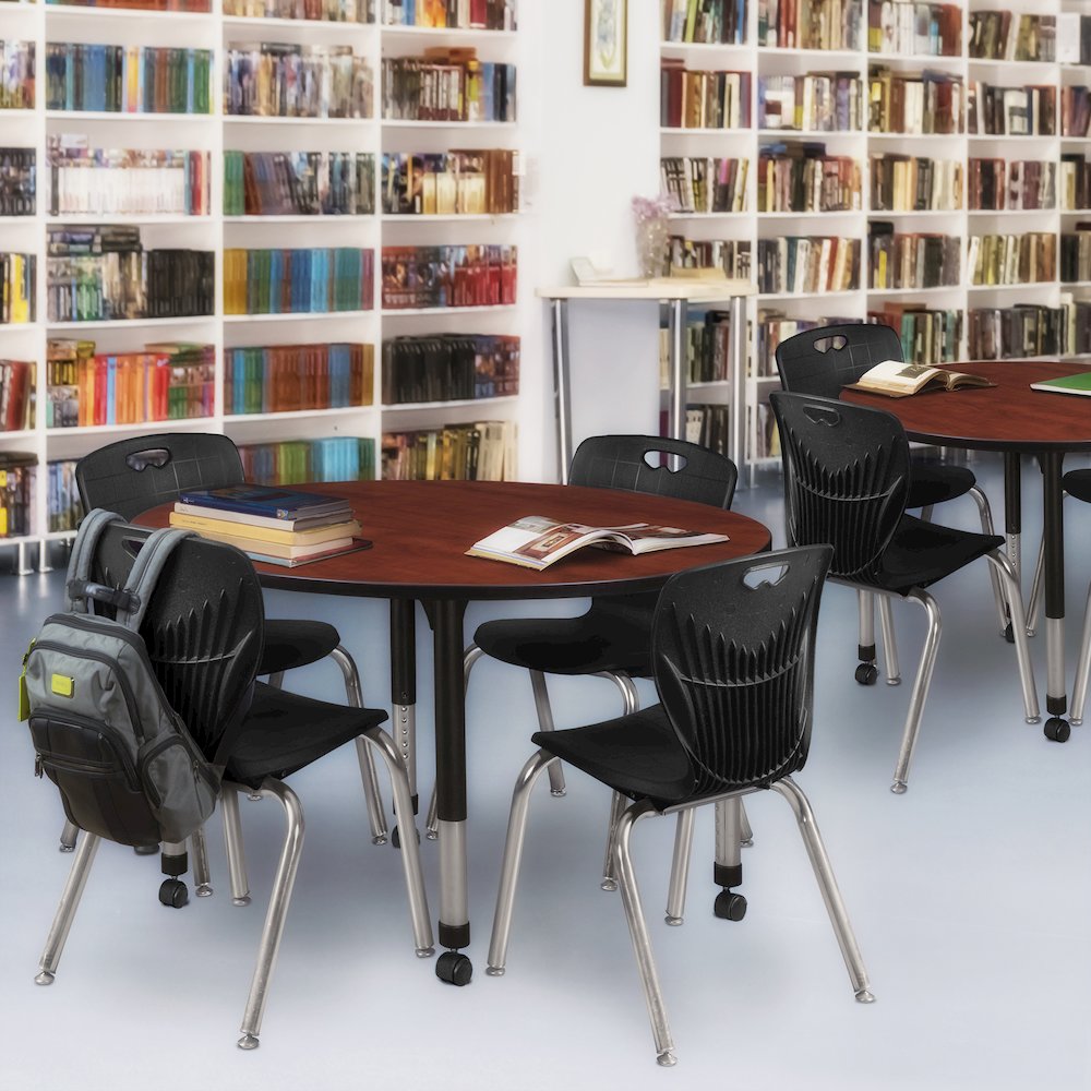 48 Round Adjustable Classroom Table- Cherry & 4 Andy 18 Stack Chairs- Black