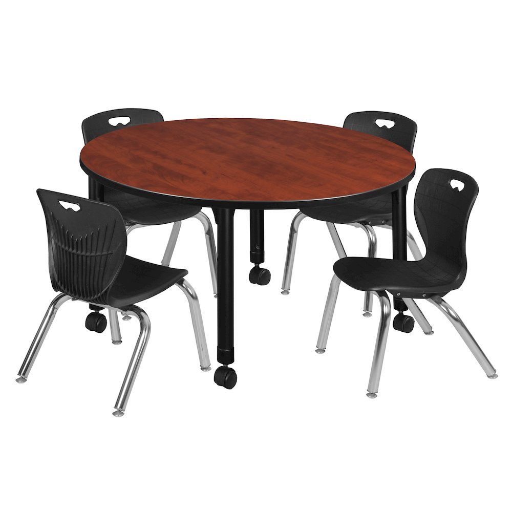 48 Round Adjustable Classroom Table- Cherry & 4 Andy 12 Stack Chairs- Black