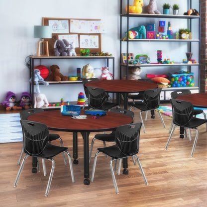 48 Round Adjustable Classroom Table- Cherry & 4 Andy 12 Stack Chairs- Black