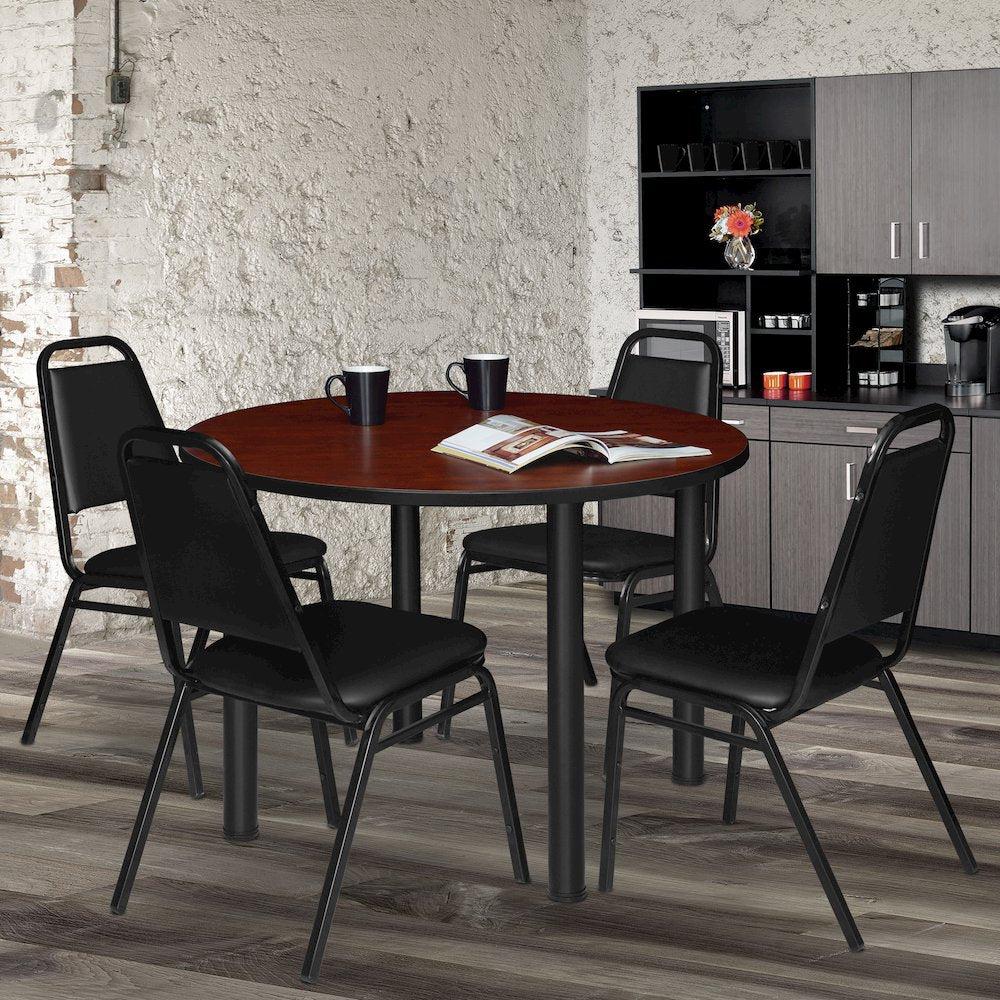 48 in. Large Round Breakroom Table- Cherry Top, Black Legs