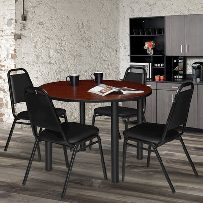 48 in. Large Round Breakroom Table- Cherry Top, Black Legs
