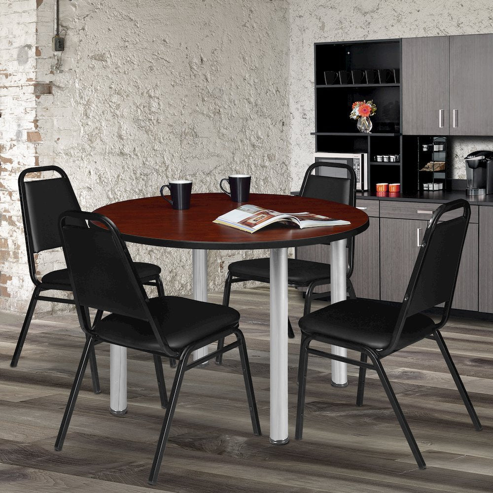 48 in. Large Round Breakroom Table- Cherry Top, Chrome Legs