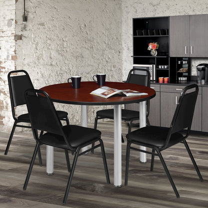 48 in. Large Round Breakroom Table- Cherry Top, Chrome Legs