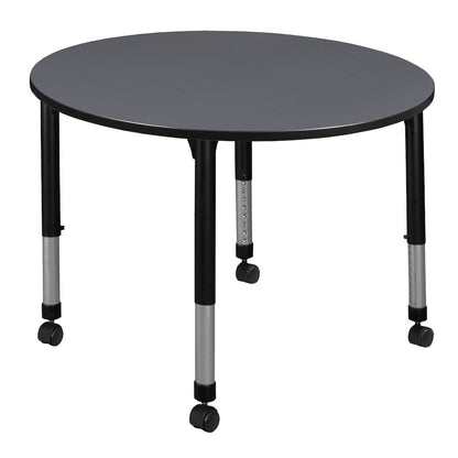 48 in. Round Height Adjustable Mobile Classroom Activity Table- Grey