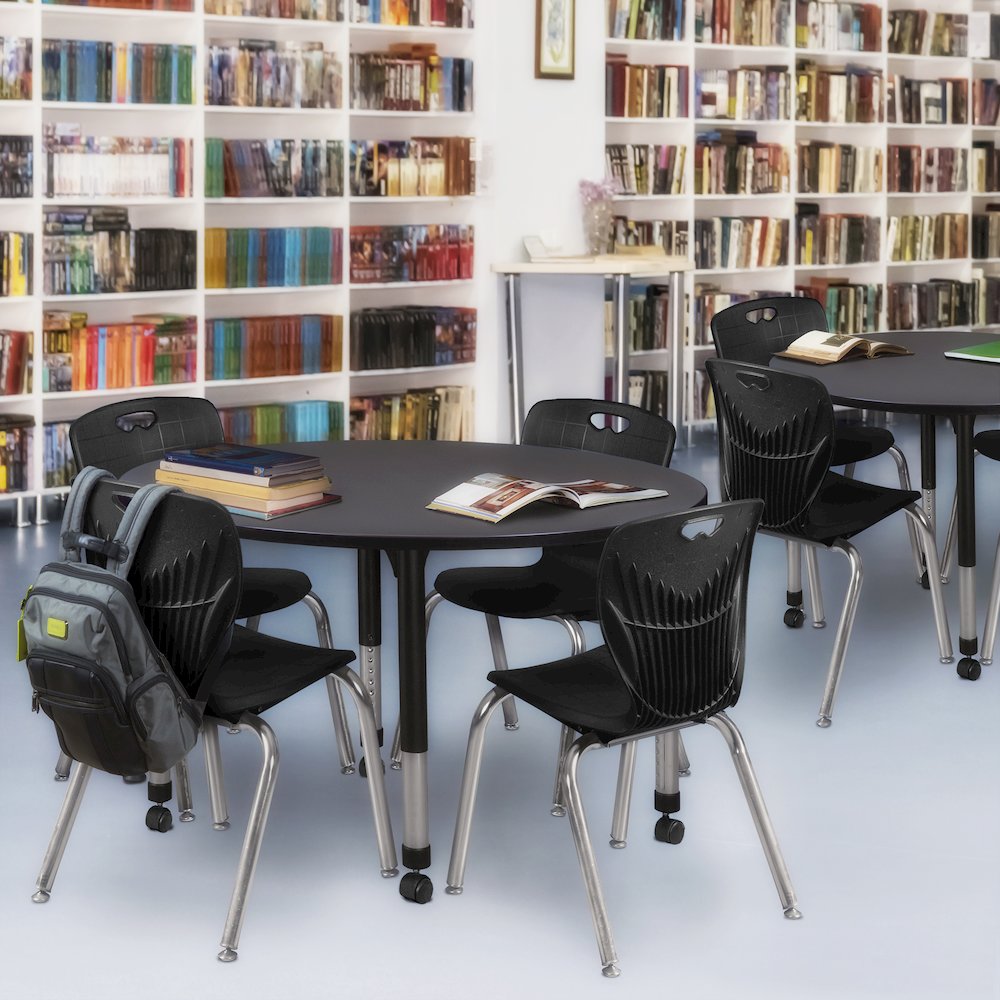 48 in. Round Height Adjustable Mobile Classroom Activity Table- Grey
