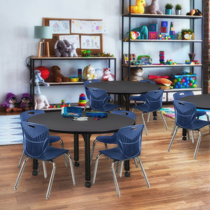 48 in. Round Height Adjustable Mobile Classroom Activity Table- Grey