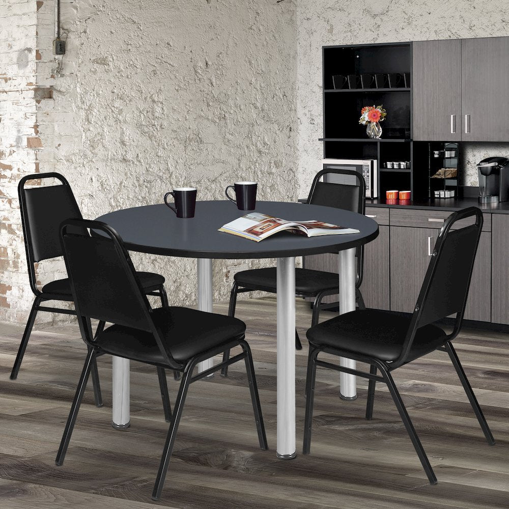 48 in. Large Round Breakroom Table- Grey Top, Chrome Legs