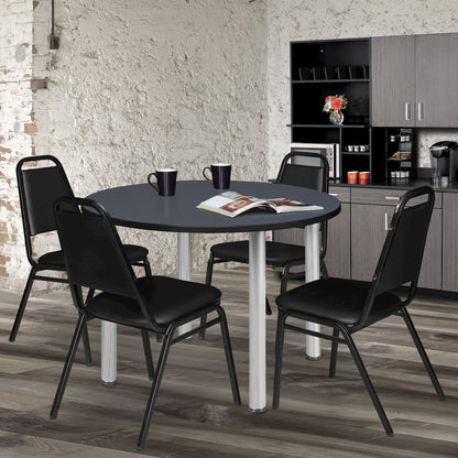 48 in. Large Round Breakroom Table- Grey Top, Chrome Legs
