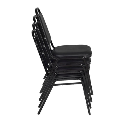48 in. Round X-Base Breakroom Table- Mahogany & 4 Restaurant Stack Chairs- Black