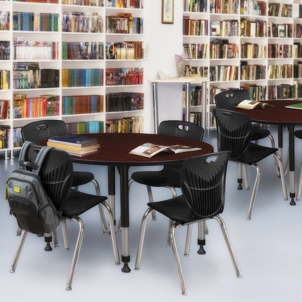 48 Round Adjustable Classroom Table- Mahogany & 4 Andy 18 Stack Chairs- Black