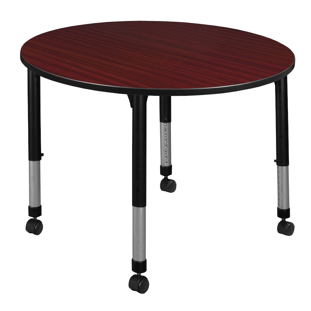 48 in. Round Height Adjustable Mobile Classroom Activity Table- Mahogany