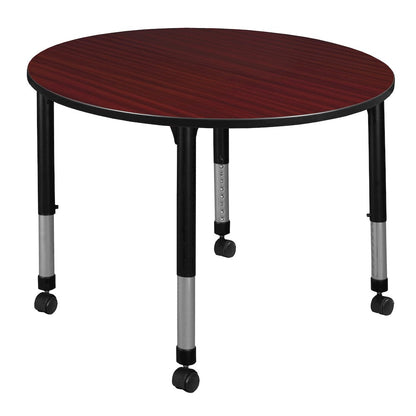 48 in. Round Height Adjustable Mobile Classroom Activity Table- Mahogany