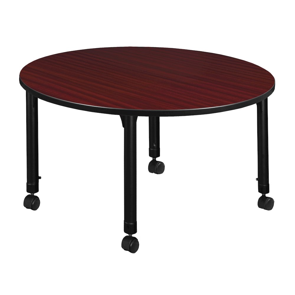 48 in. Round Height Adjustable Mobile Classroom Activity Table- Mahogany