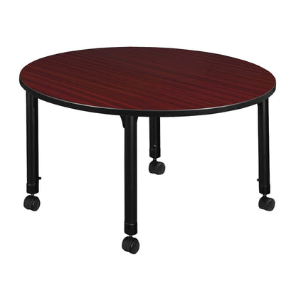 48 in. Round Height Adjustable Mobile Classroom Activity Table- Mahogany