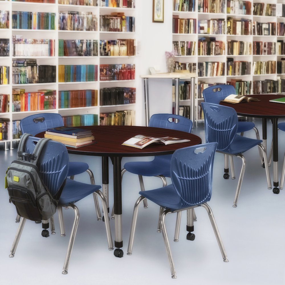 48 in. Round Height Adjustable Mobile Classroom Activity Table- Mahogany