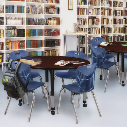 48 in. Round Height Adjustable Mobile Classroom Activity Table- Mahogany