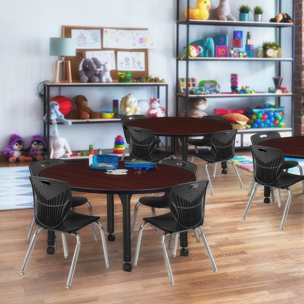 48 in. Round Height Adjustable Mobile Classroom Activity Table- Mahogany