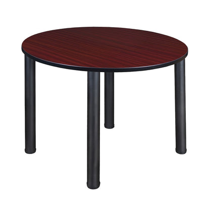 48 in. Large Round Breakroom Table- Mahogany Top, Black Legs