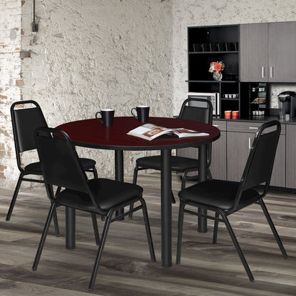 48 in. Large Round Breakroom Table- Mahogany Top, Black Legs