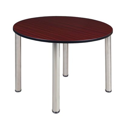 48 in. Large Round Breakroom Table- Mahogany Top, Chrome Legs