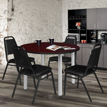 48 in. Large Round Breakroom Table- Mahogany Top, Chrome Legs