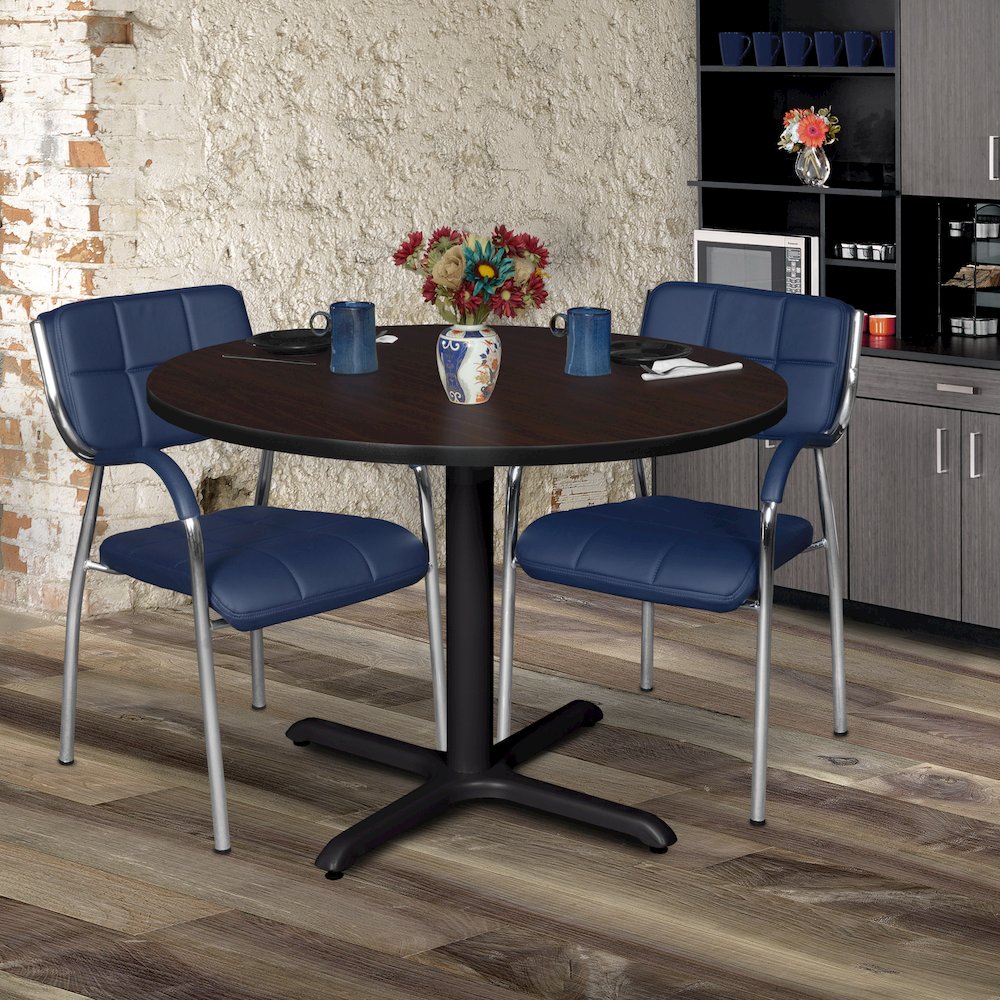 Large 48 in. Round X-Base Breakroom Table- Mahogany