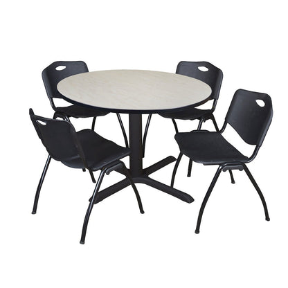 48 in. Round X-Base Breakroom Table- Maple & 4 M Stack Chairs- Black