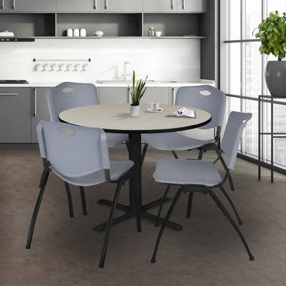 48 in. Round X-Base Breakroom Table- Maple & 4 M Stack Chairs- Grey