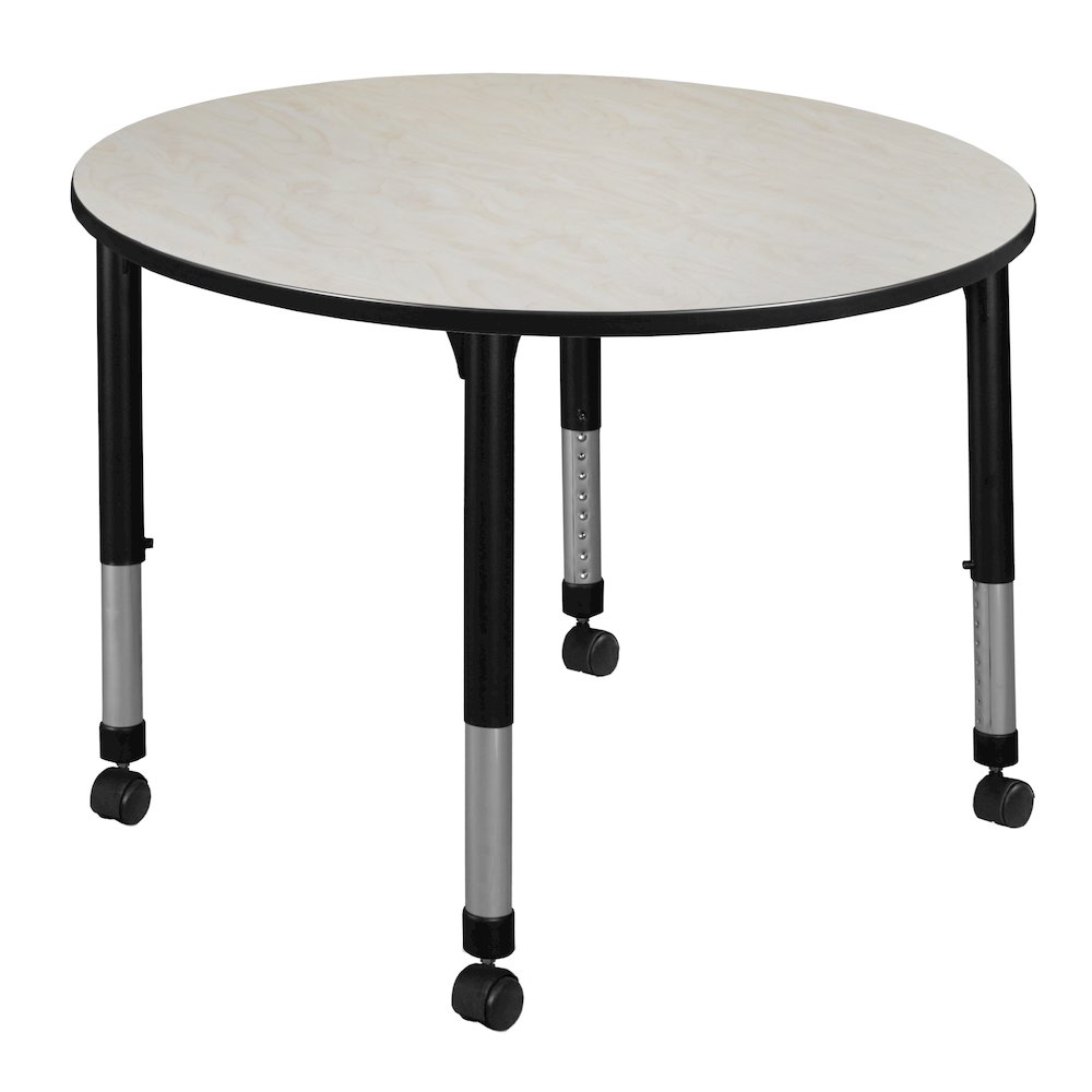 48 in. Round Height Adjustable Mobile Classroom Activity Table- Maple