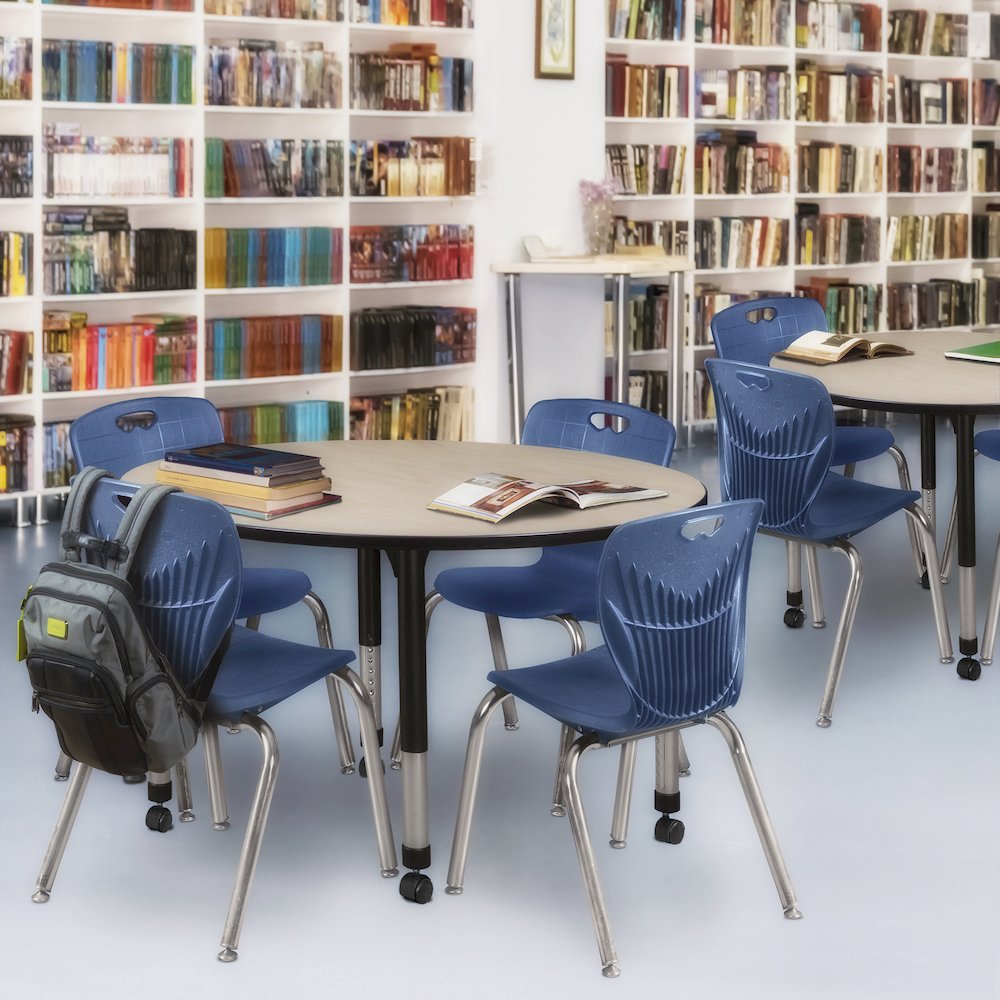 48 in. Round Height Adjustable Mobile Classroom Activity Table- Maple