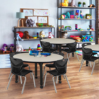 48 in. Round Height Adjustable Mobile Classroom Activity Table- Maple