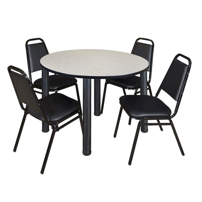 48 in Round Breakroom Table- Maple Top, Black Legs, 4 Restaurant Stack Chairs
