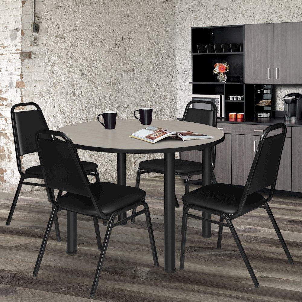 48 in. Large Round Breakroom Table- Maple Top, Black Legs