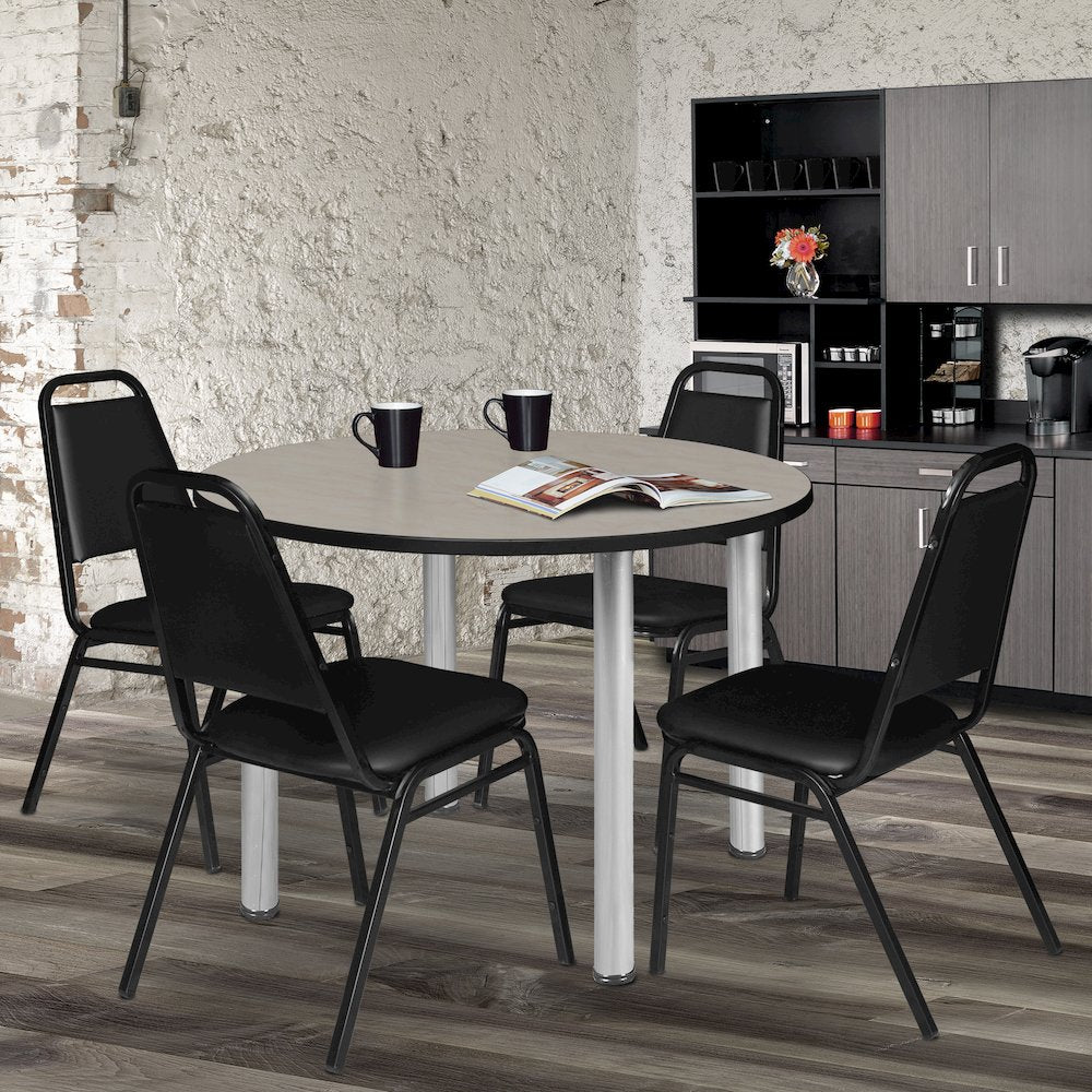 48 in. Large Round Breakroom Table- Maple Top, Chrome Legs