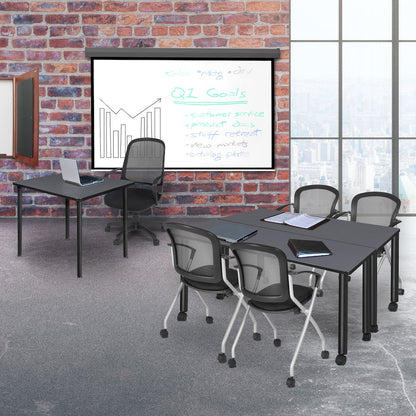 30 in. Small Square Breakroom Table- Grey Top, Black Folding Legs