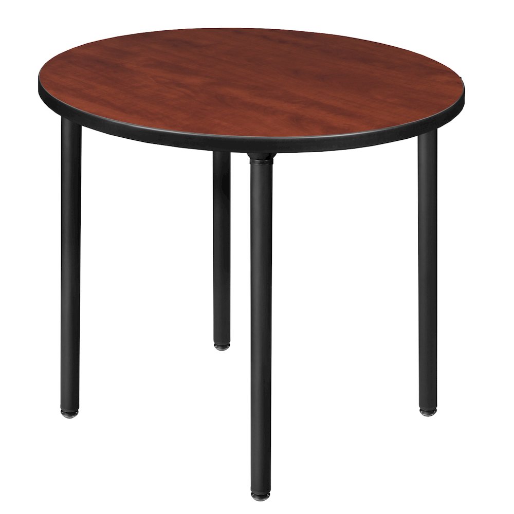30 in. Small Round Breakroom Table- Cherry Top, Black Folding Legs