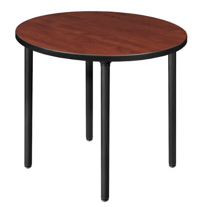 30 in. Small Round Breakroom Table- Cherry Top, Black Folding Legs